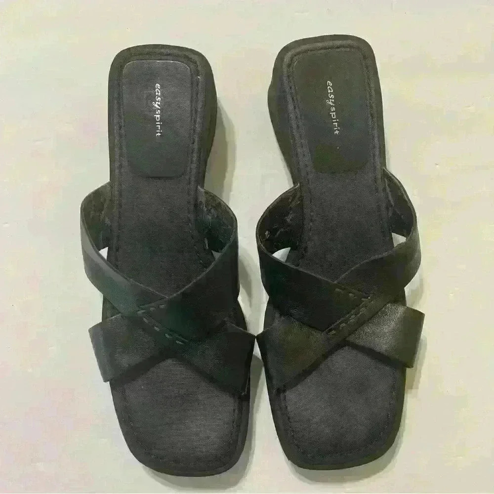 Easy Spirit Crossband Slip-on Sandal Black Size 9.5 Leather Upper